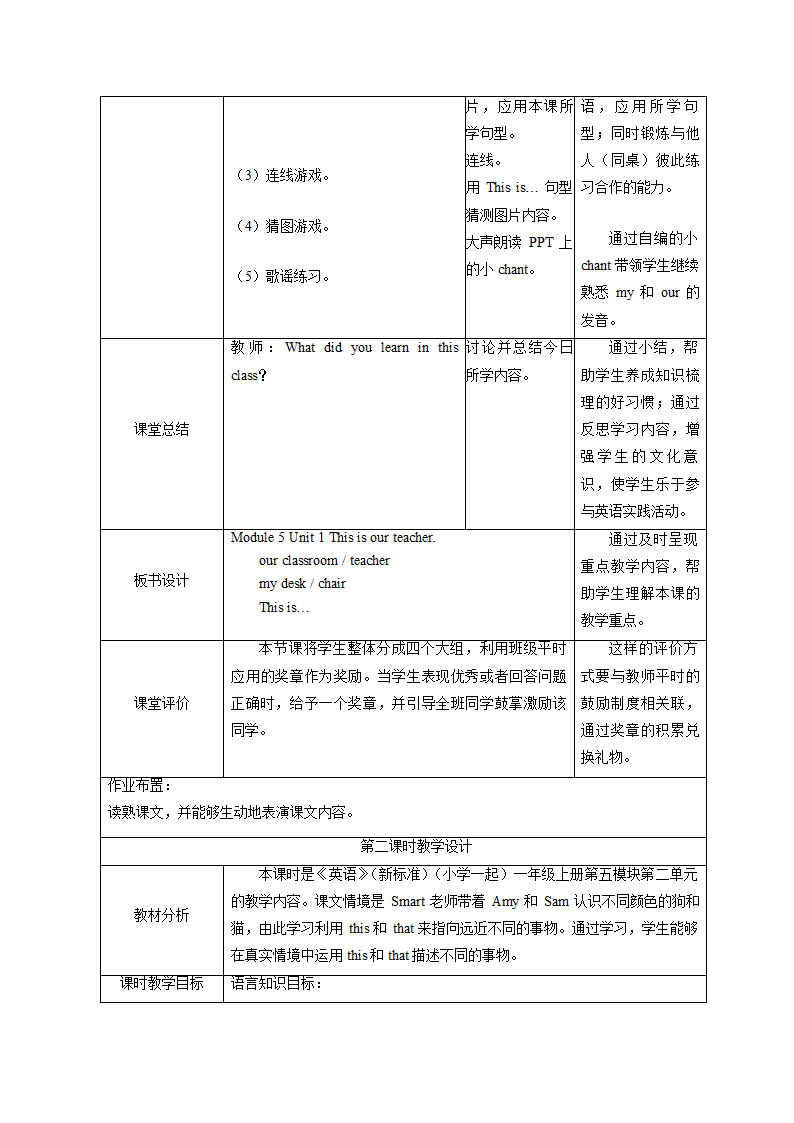 小学英语外研版（一年级起点）一年级上册 Module 5 教案（表格式，共3课时）.doc第5页