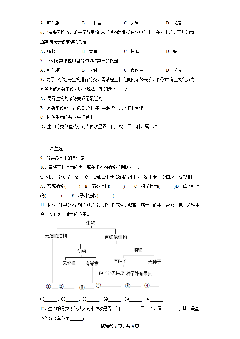 第五章 生物的分类和鉴别 练习 七年级生物上册冀教版（含答案）.doc第2页