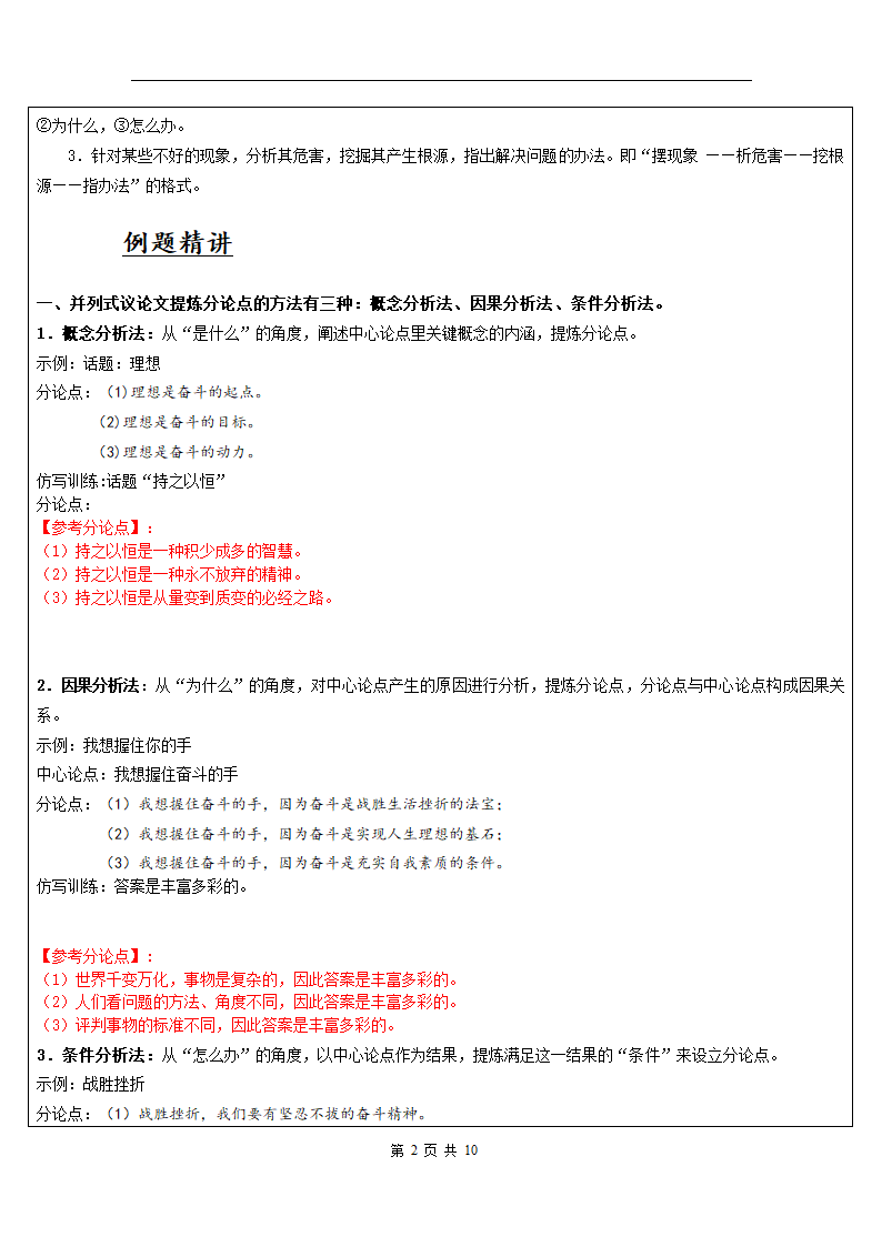 2021年暑假高一升高二专题知识辅导：议论文写作的基本结构  含答案.doc第2页