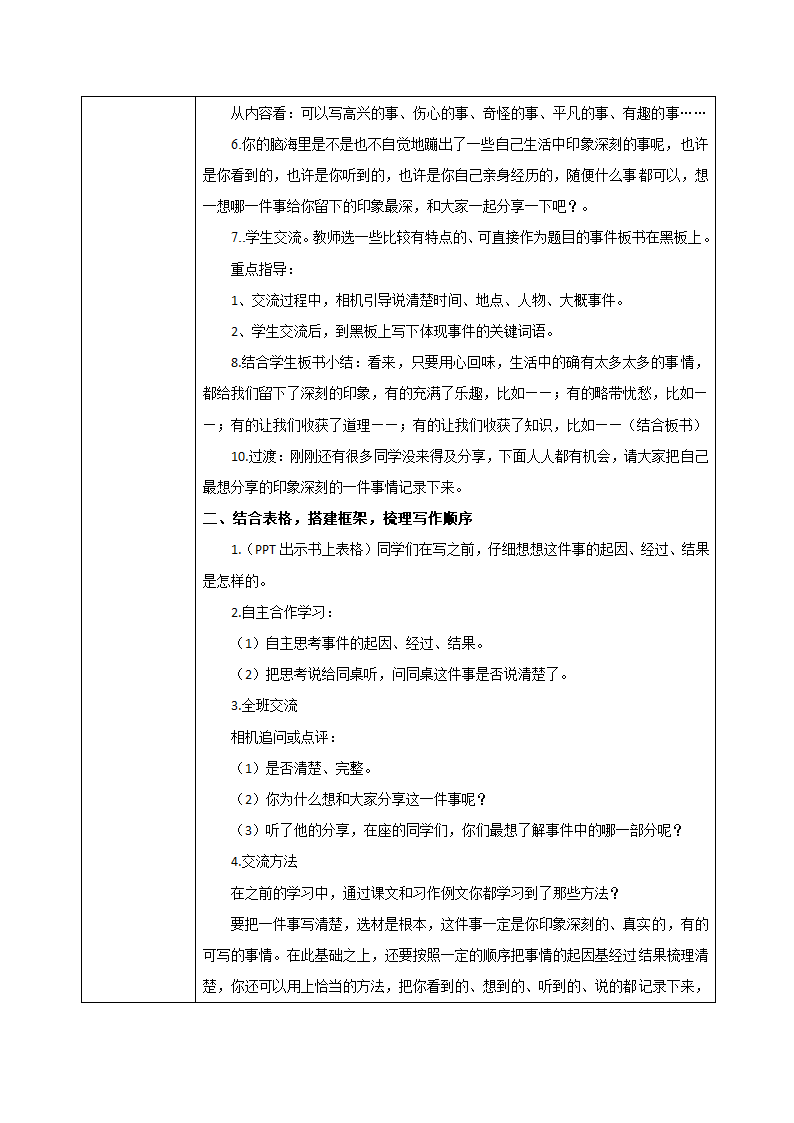 部编版语文四年级上册第五单元习作： 生活万花筒    表格式教案.doc第2页