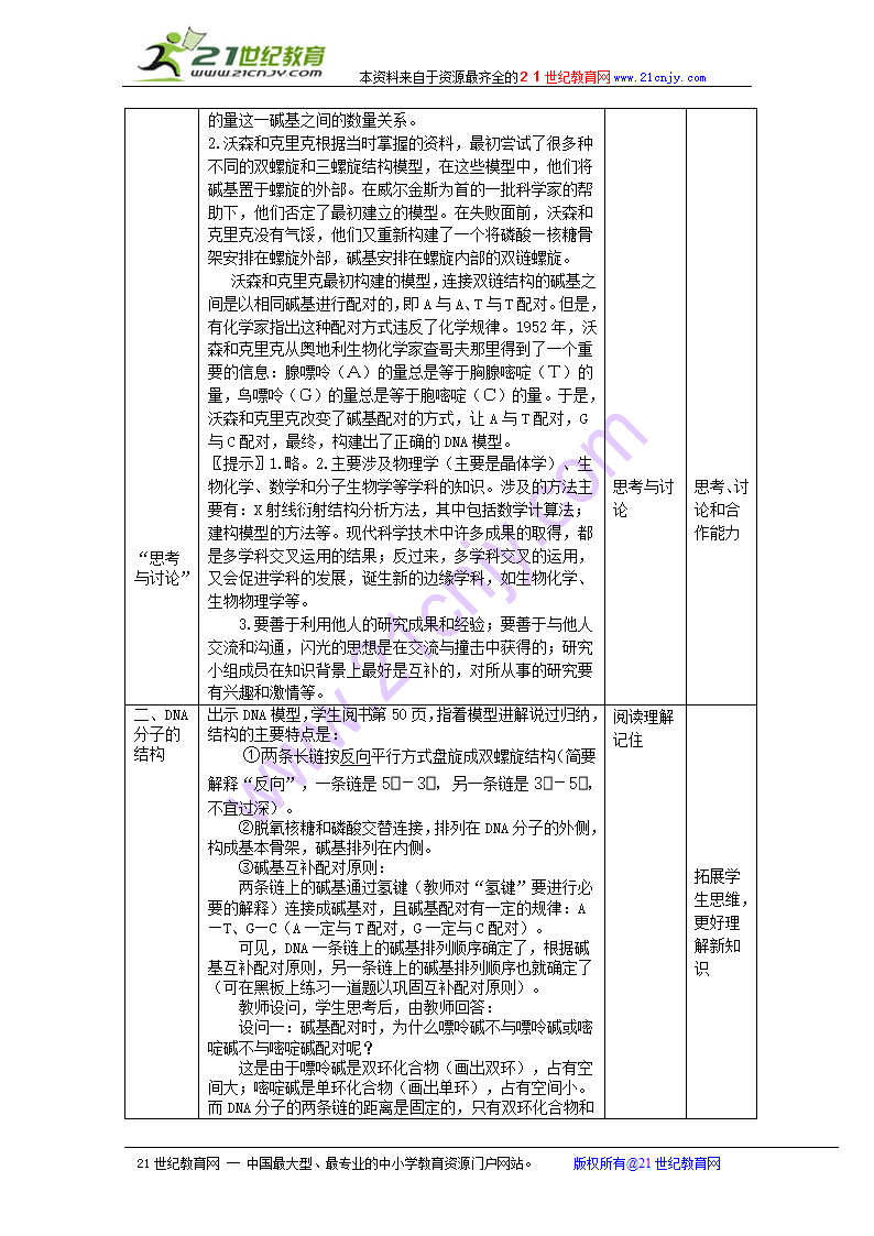 生物：3.2《dna分子的结构》教案（新人教版必修2）.doc第2页