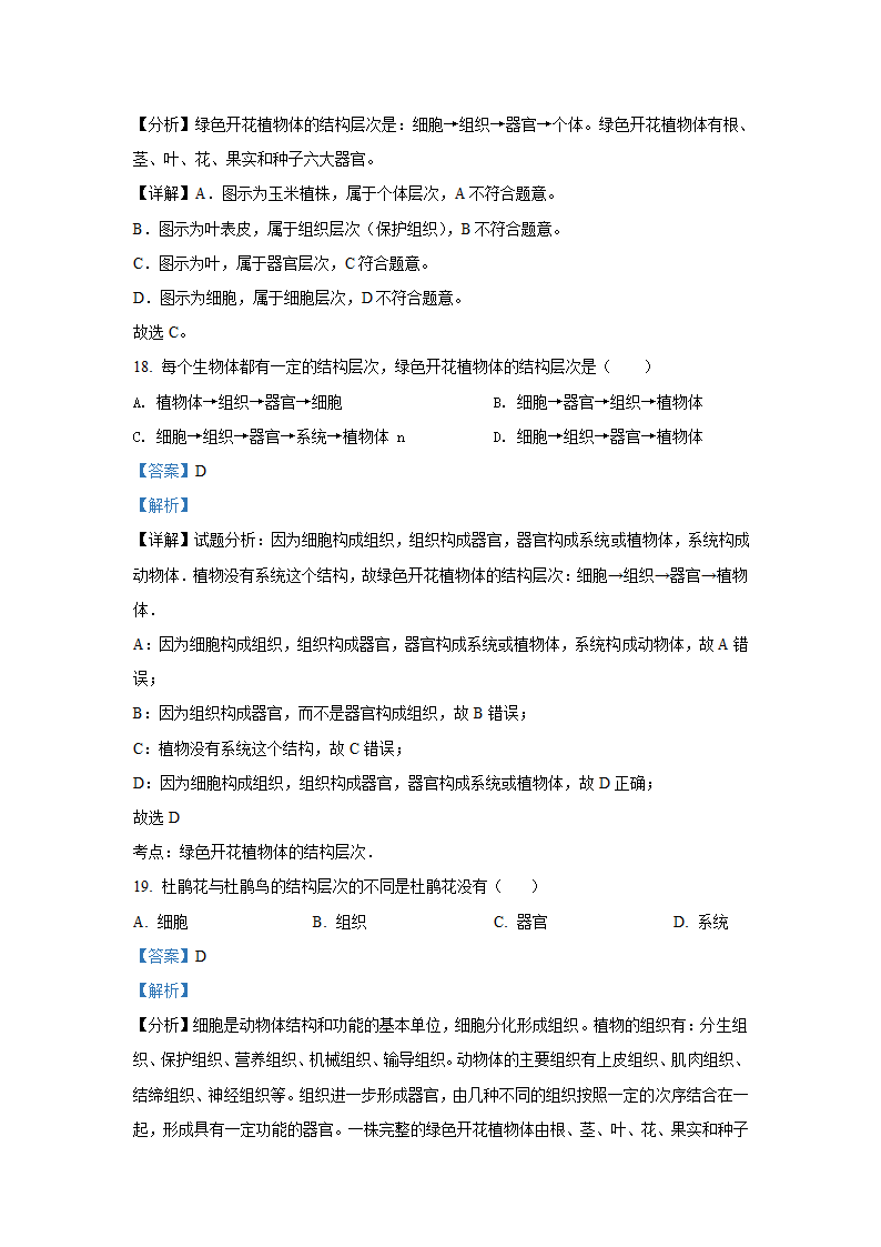 人教版七年级生物上册期末考试卷（word版含解析）.doc第16页