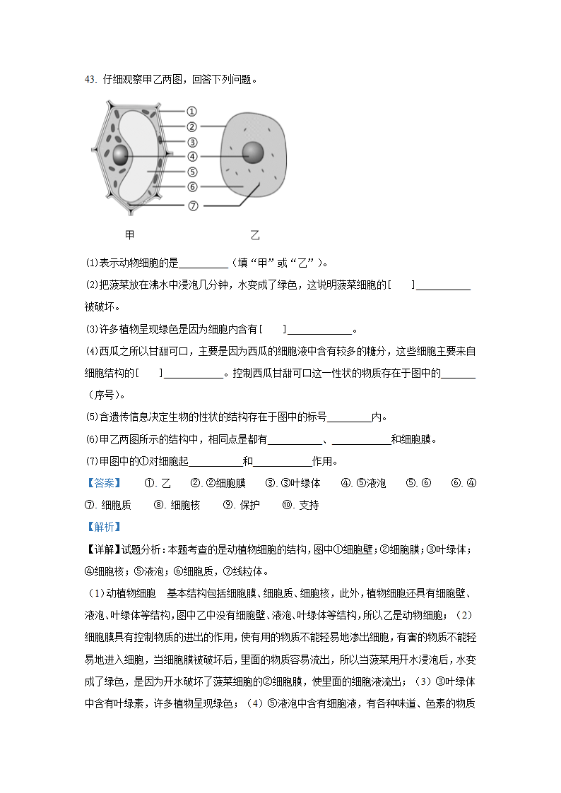 人教版七年级生物上册期末考试卷（word版含解析）.doc第28页