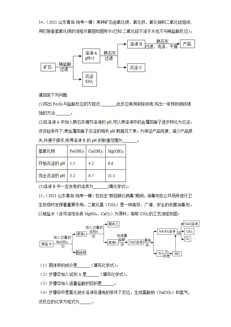 山东省青岛市三年（2020-2022）中考化学模拟题分题型分层汇编-41流程题(含解析).doc第7页