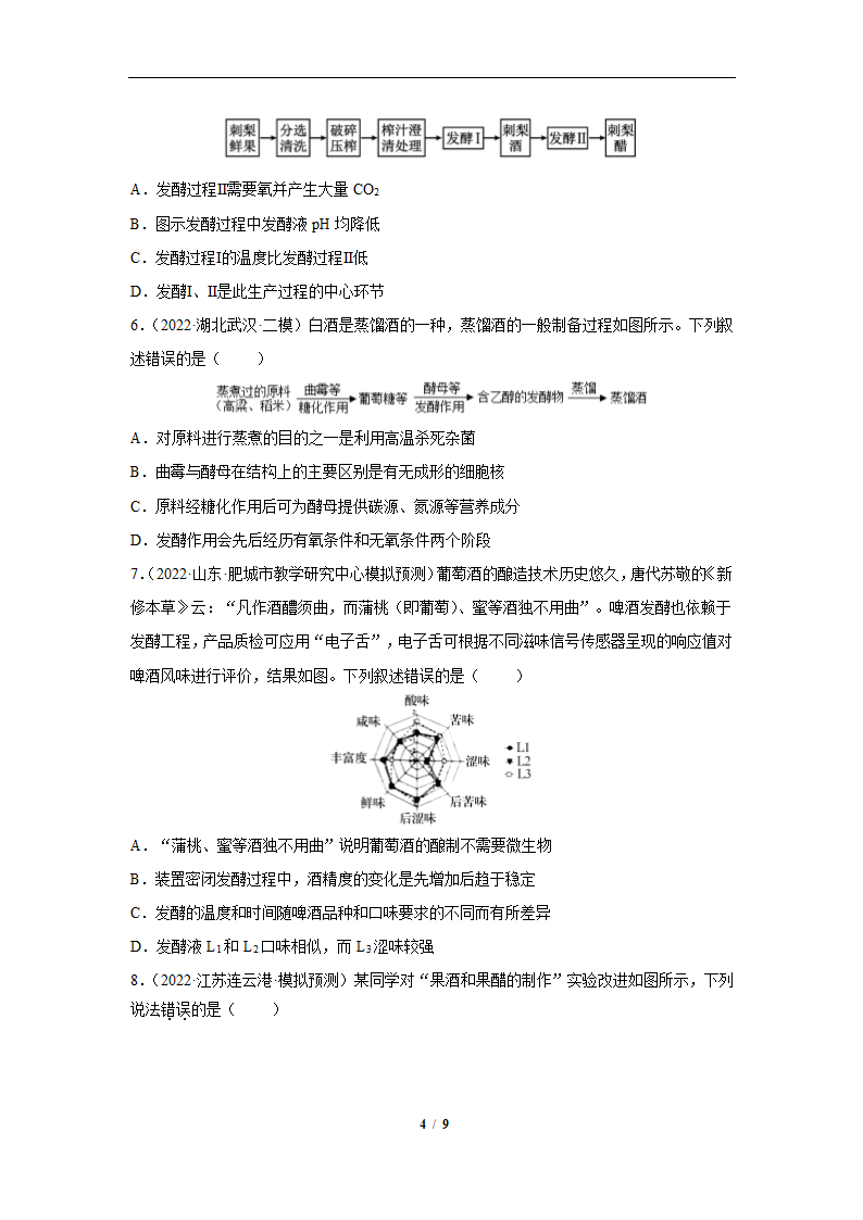 果酒和果醋的制作流程及实验分析-2023届高考生物一轮复习易错点专练(有解析）.doc第4页