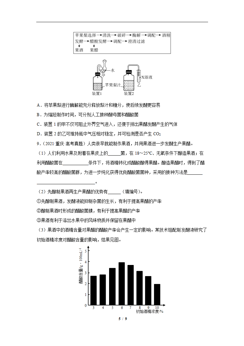 果酒和果醋的制作流程及实验分析-2023届高考生物一轮复习易错点专练(有解析）.doc第5页