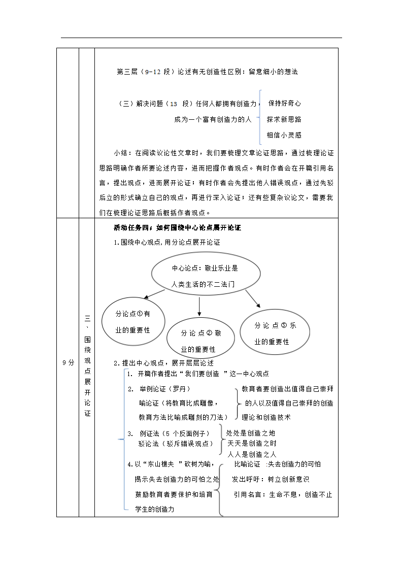 九年级上册第三单元 议论文的观点与论证 教学设计（表格式）.doc第3页