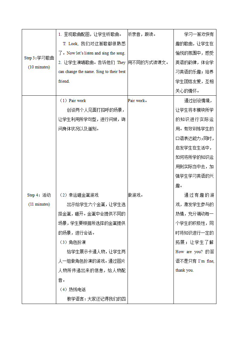 小学英语外研版（一年级起点）一年级上册 Module 1 教案（表格式，共3课时）.doc第11页