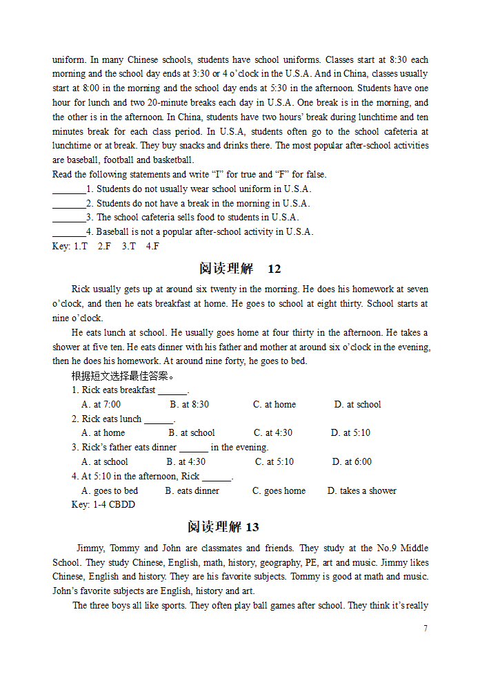 八年级英语阅读理解专题训练.doc第7页