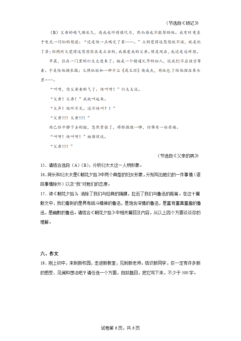 学霸复习——部编版语文七年级上册期中抢分复习试题（十六）（含答案）.doc第6页