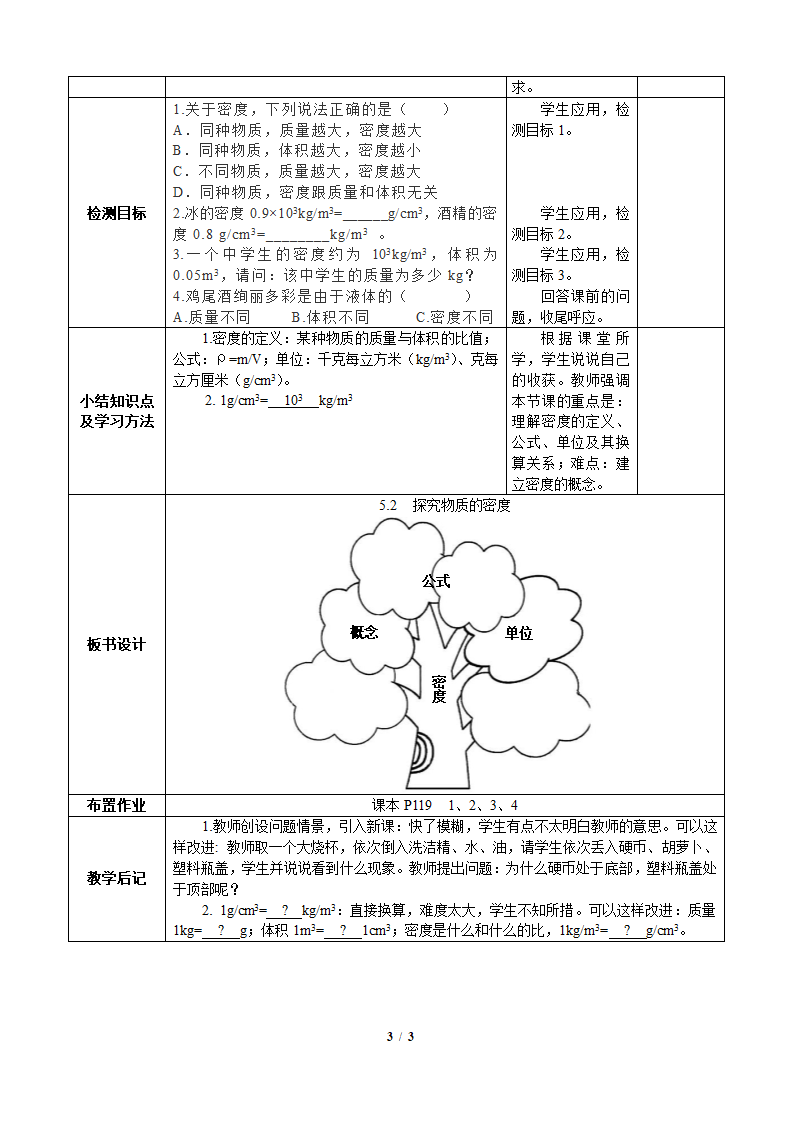 沪粤版物理八年级上册 5.2 探究物质的密度 教案（表格式）.doc第3页