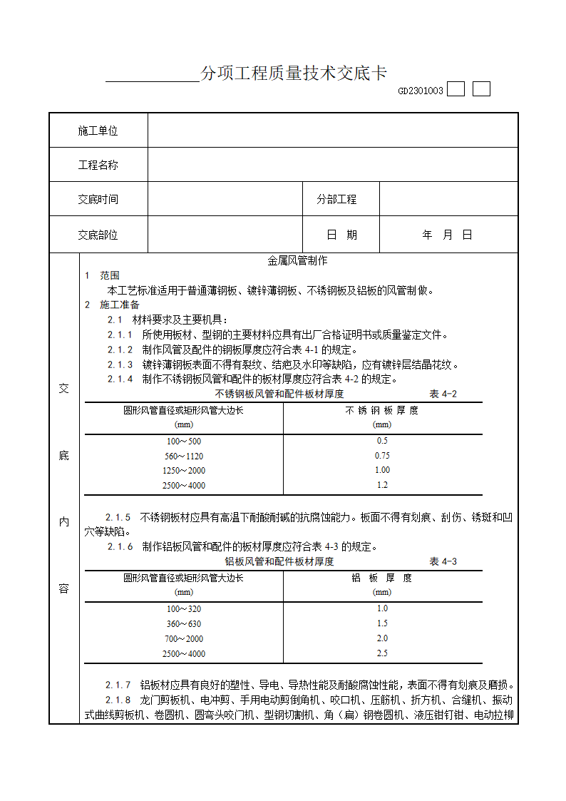 金属风管制作工艺技术交底.doc第1页