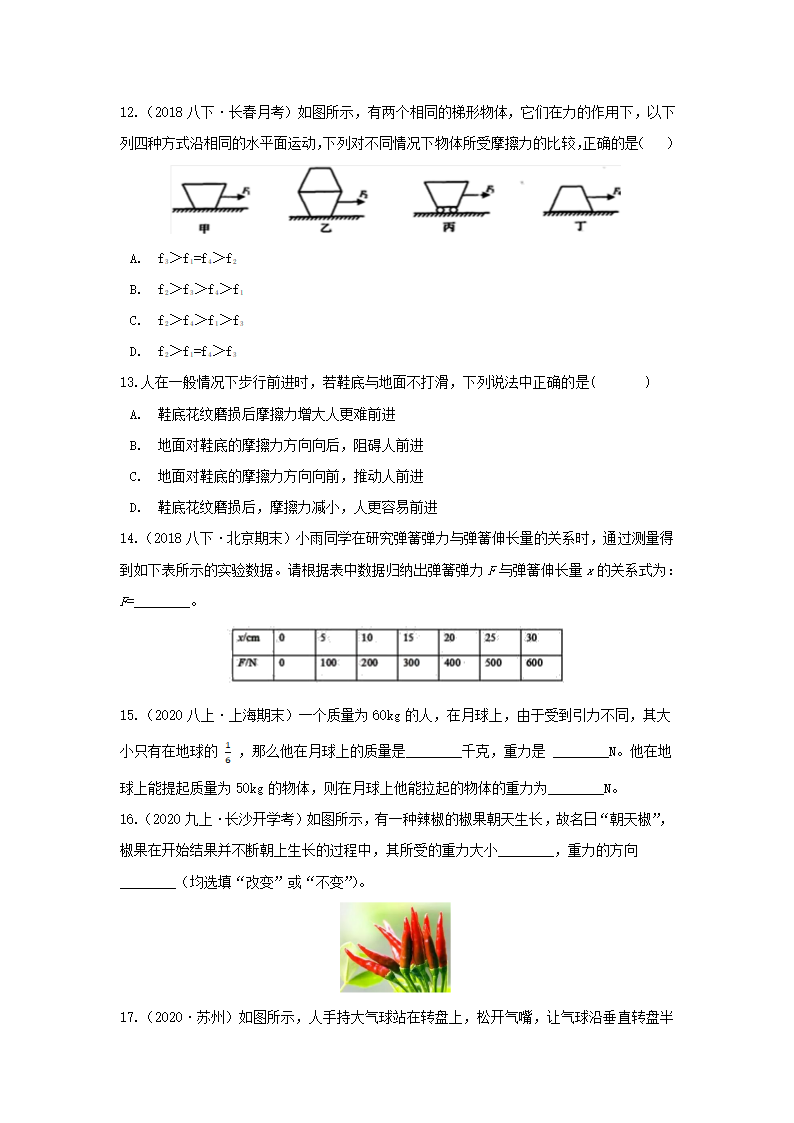 2020－2021学年教科版八年级物理下册第七章力单元练习（提高）（含答案）.doc第4页