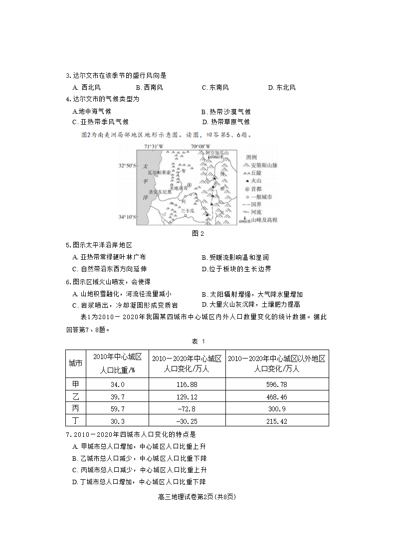 北京市大兴区2022-2023学年高三上学期期末检测试卷地理试题（无答案）.doc第2页