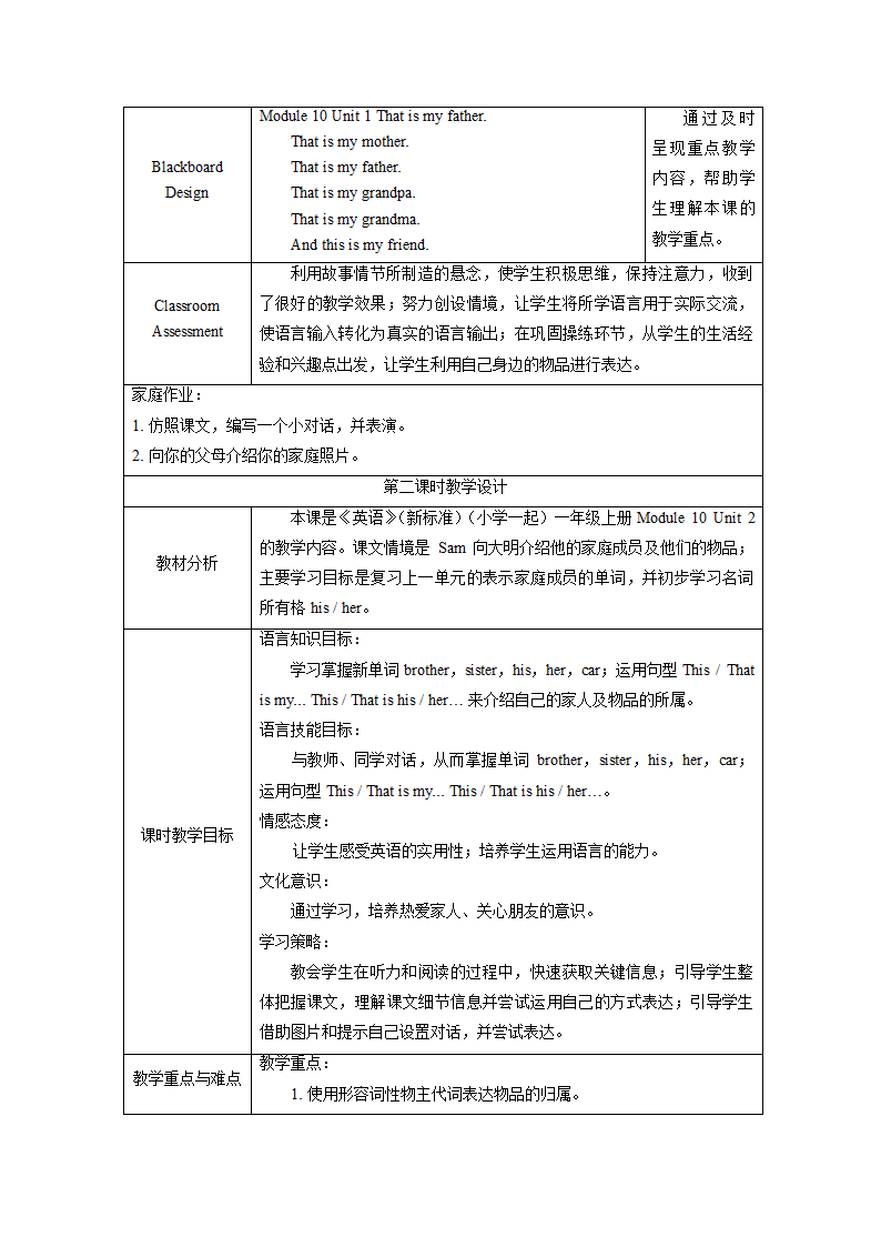 小学英语外研版（一年级起点）一年级上册 Module 10 教案（表格式，共3课时）.doc第6页