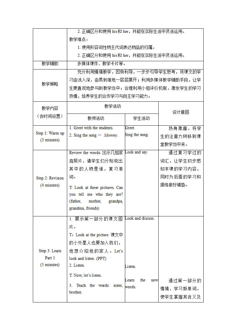 小学英语外研版（一年级起点）一年级上册 Module 10 教案（表格式，共3课时）.doc第7页