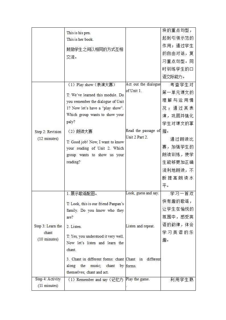 小学英语外研版（一年级起点）一年级上册 Module 10 教案（表格式，共3课时）.doc第11页