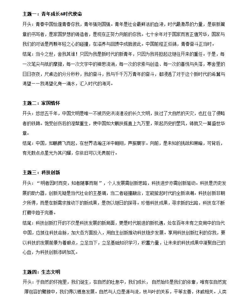 五大议论文主题开头结尾模板 20句题记金句 中考模拟作文练习-2024年初中中考语文常用作文素材积累.doc第1页