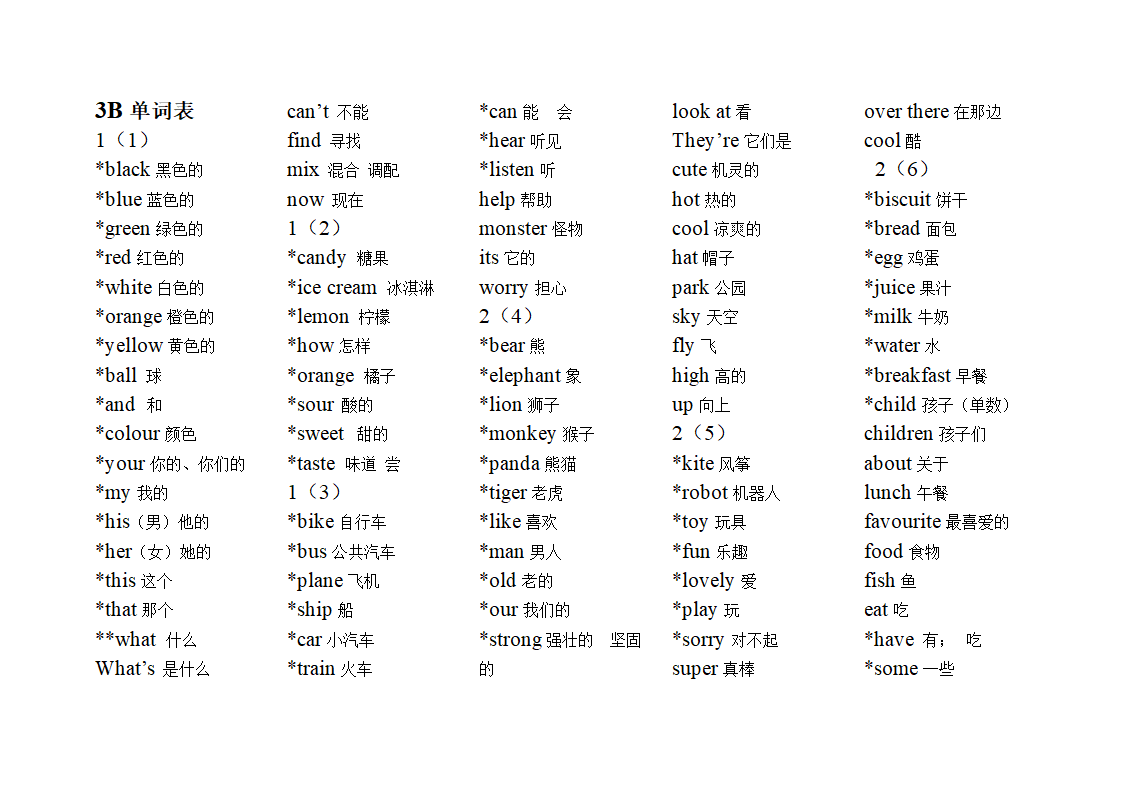 3B单词表第1页