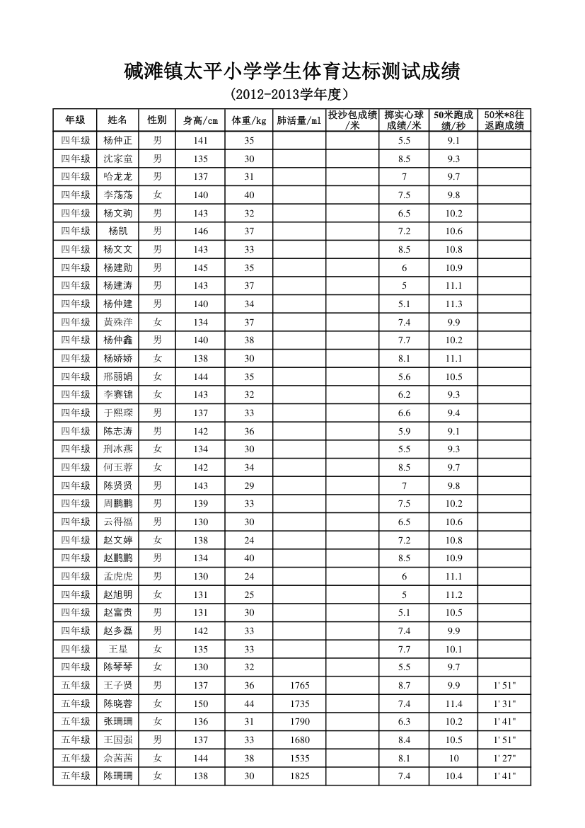 体育达标成绩单第4页