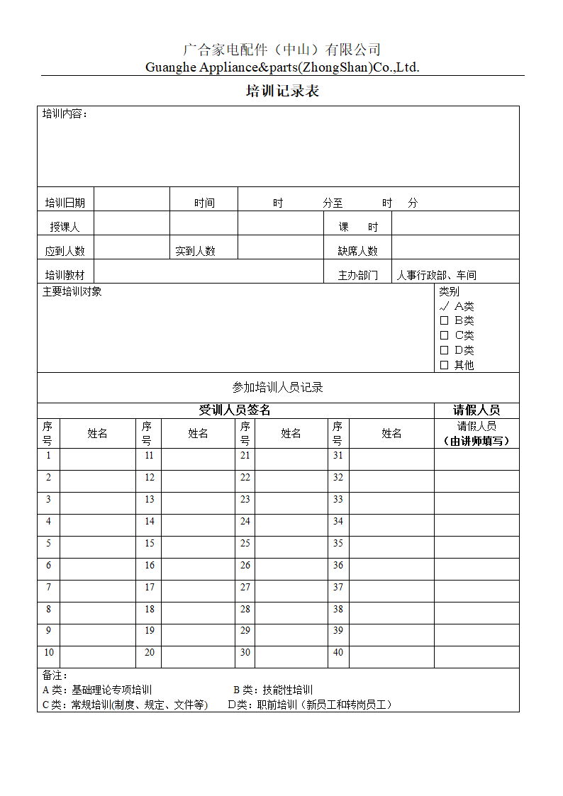 培训记录表第1页