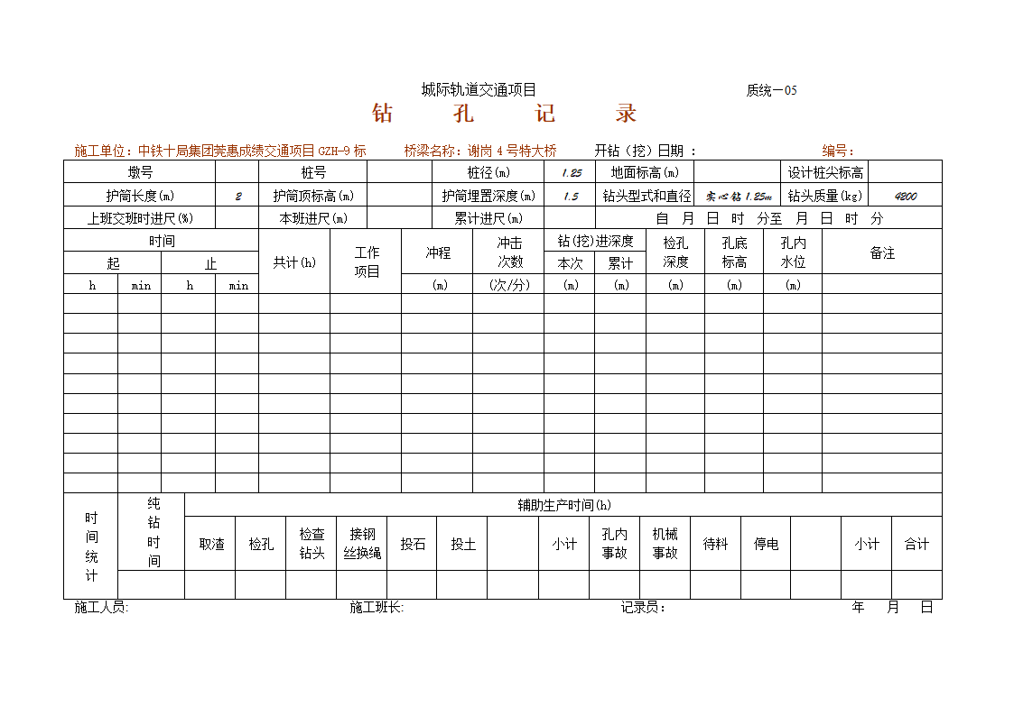 钻孔记录表第2页