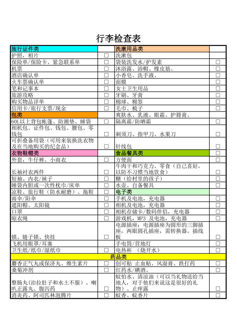 行李检查表第1页