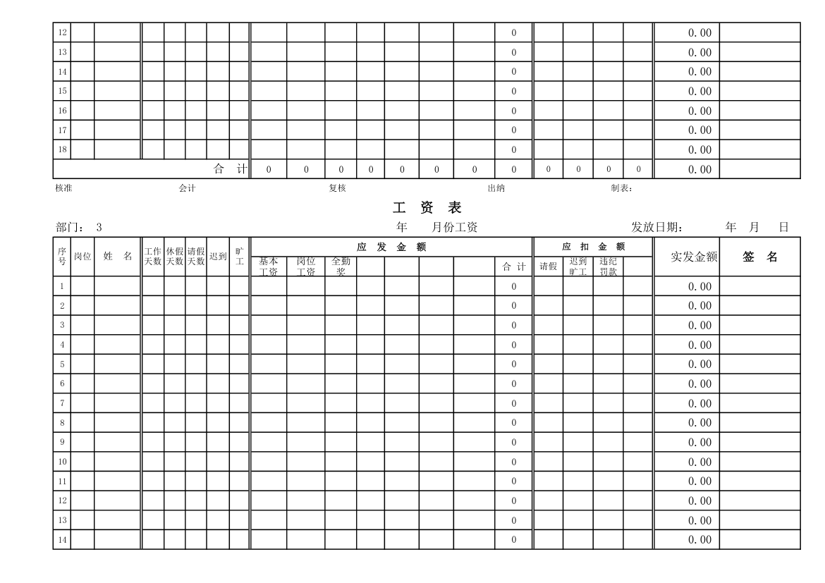 工资表模板第6页