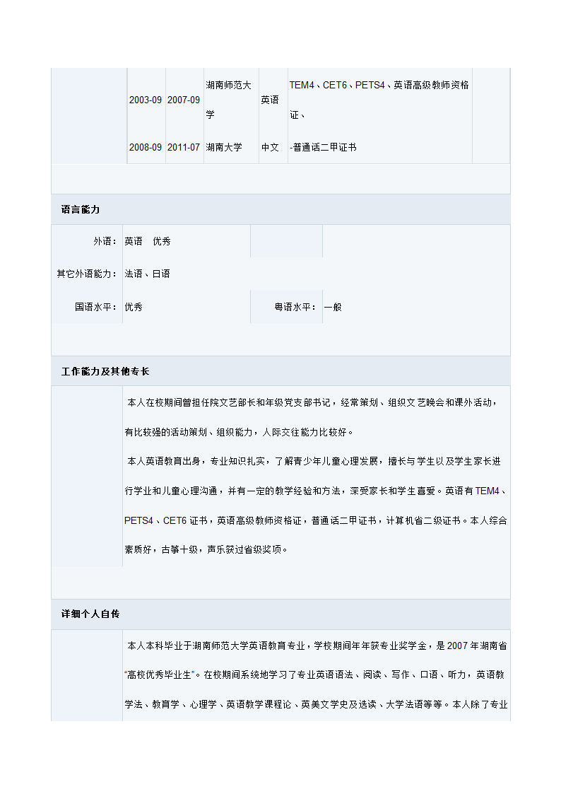 大学毕业生个人简历-个人简历第4页