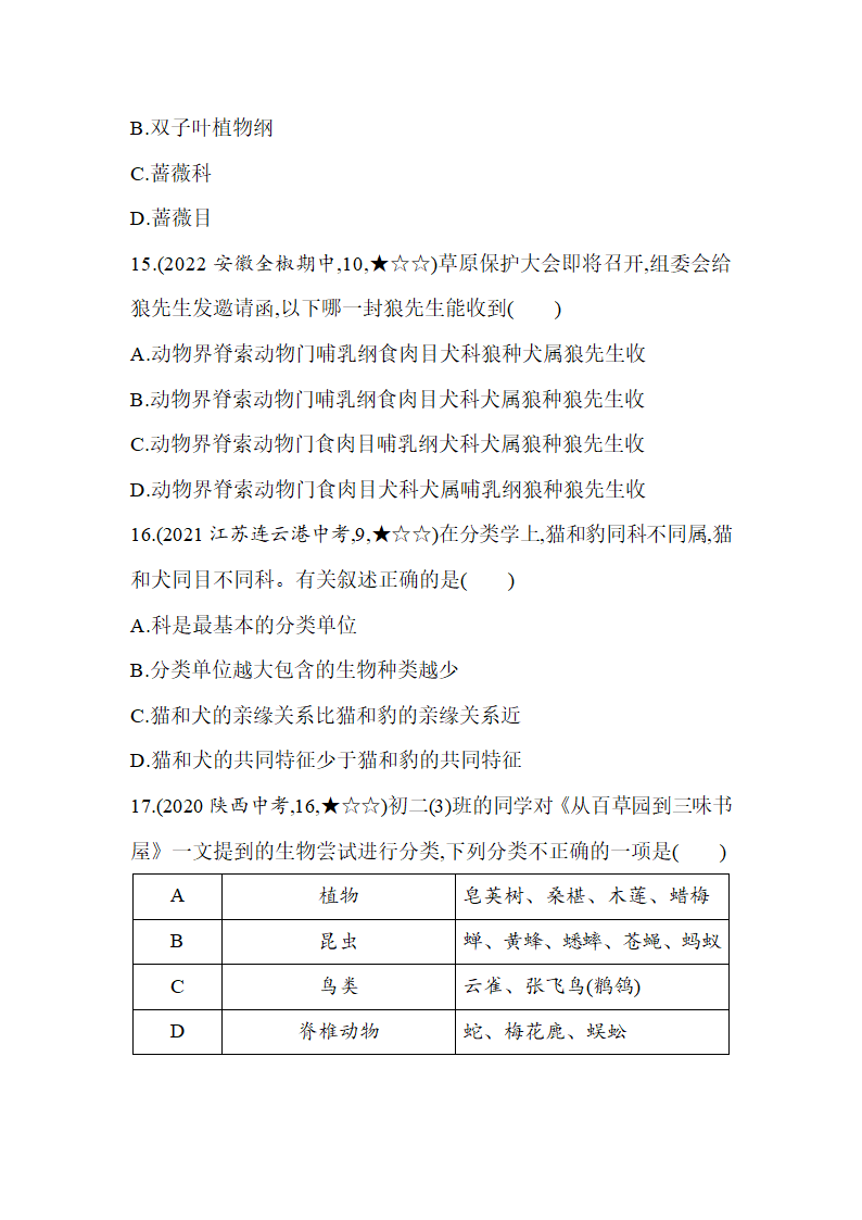 苏教版八年级上册生物5.14.4生物的分类同步练习（含解析）.doc第5页