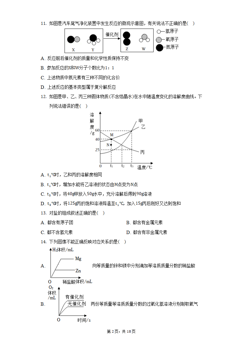 2022年重庆市永川区中考化学质检试卷(word版含解析）.doc第2页