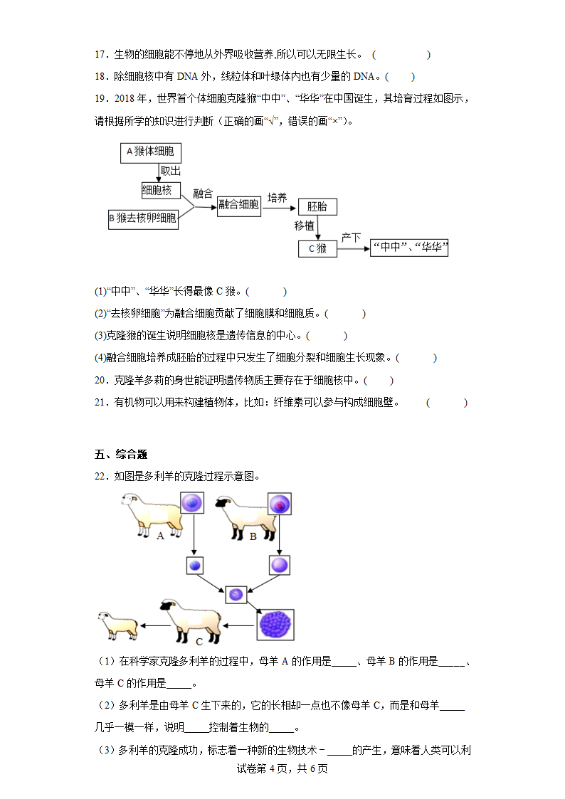 2.1.4细胞的生活同步练习（含解析）人教版生物七年级上册.doc第4页