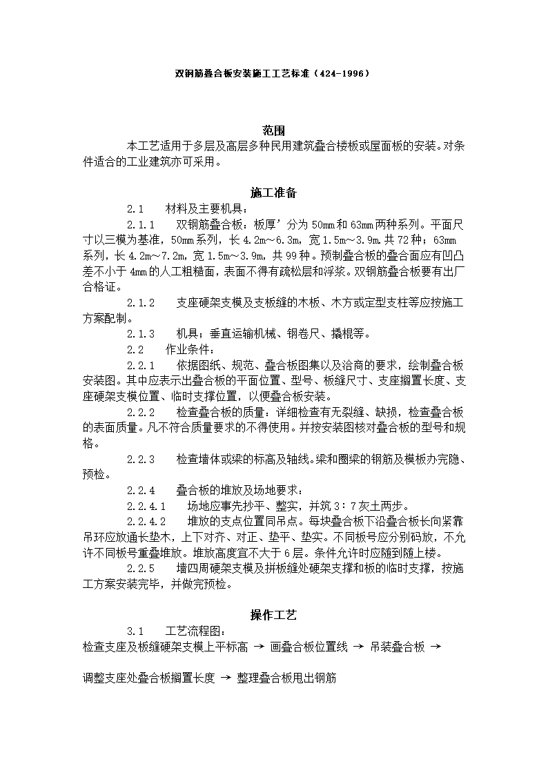 双钢筋叠合板安装施工工艺标准424-1996.doc第1页