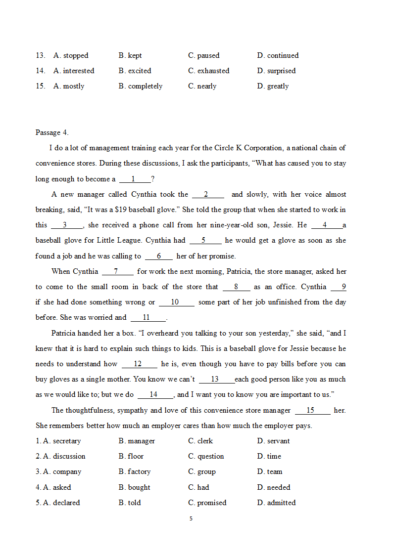 高考英语二轮专题训练 完形填空五（有答案）.doc第5页