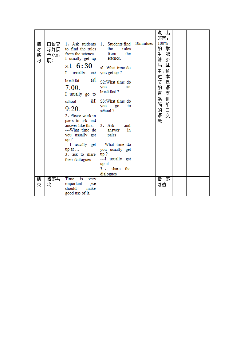 Unit 2 What time do you go to school？ Section A (1a-1c) 教案（学习流程为表格式）.doc第3页