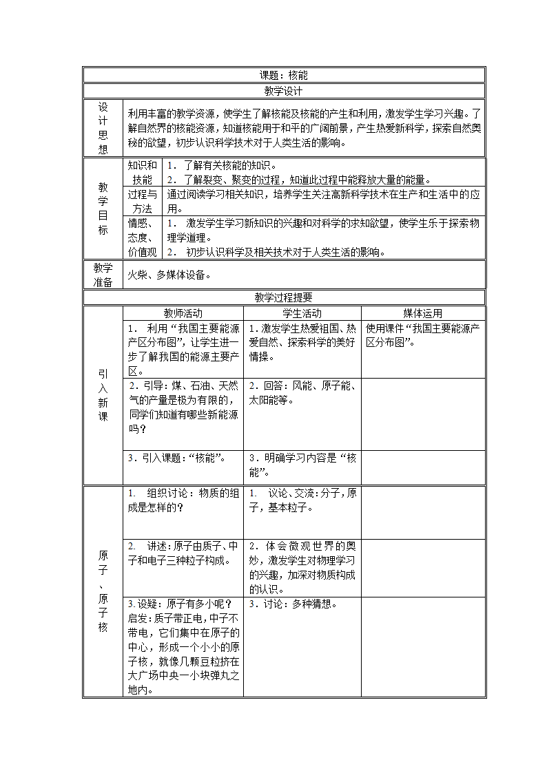 人教版九年级物理 22.2核能 教案.doc第1页