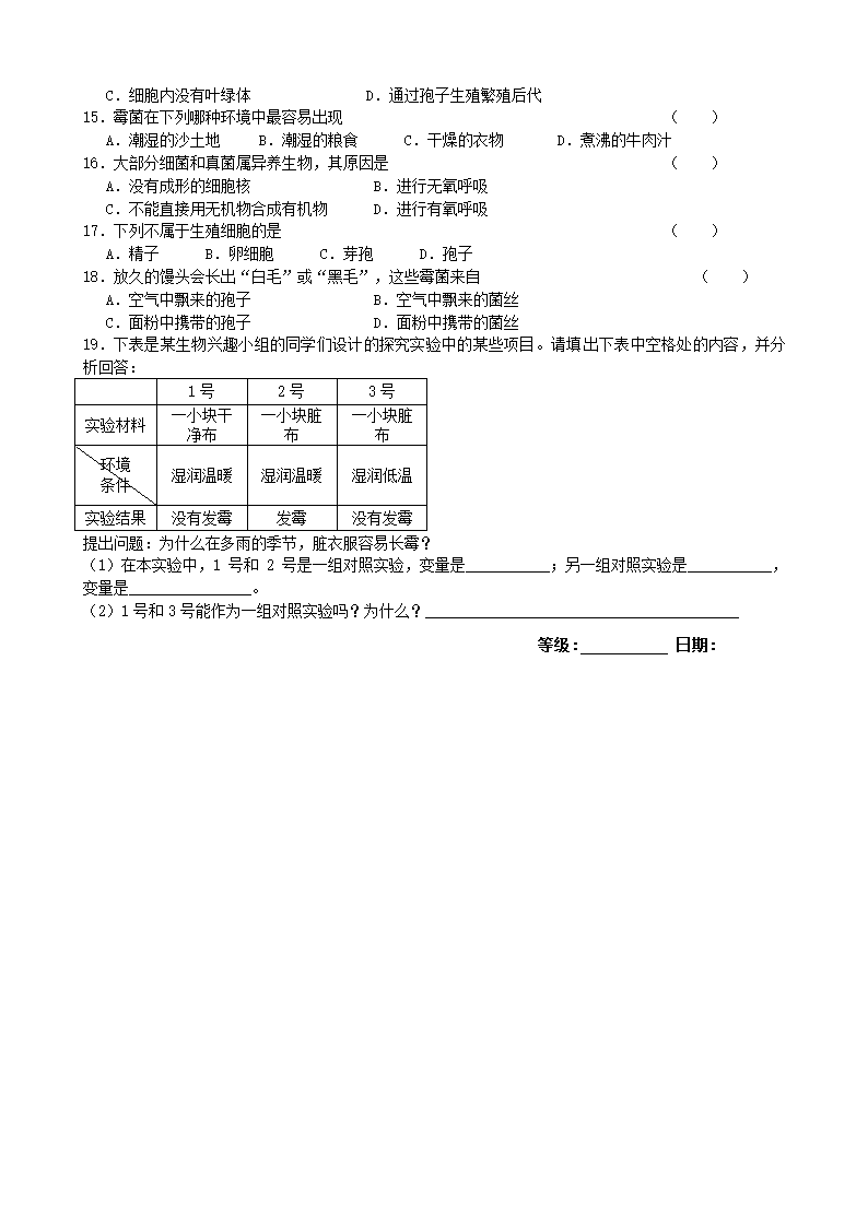 人教版生物八年级上册 5.4.3真菌学案（无答案）.doc第2页