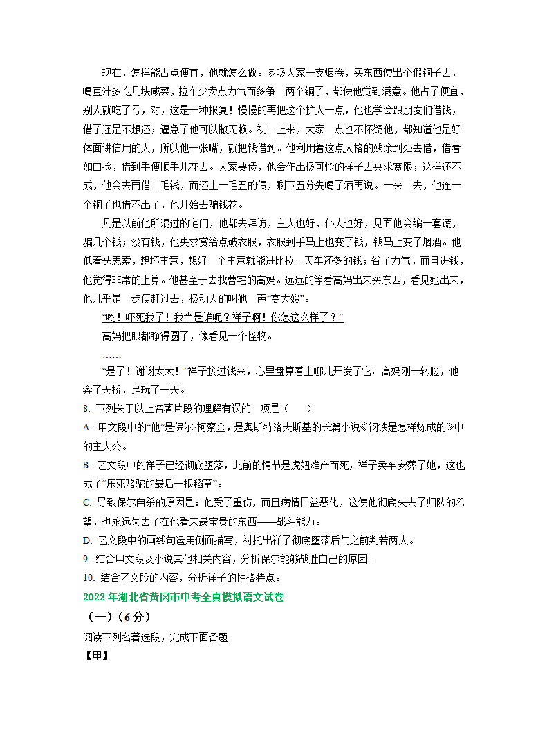 湖北省各地2022年中考语文模拟试卷精选汇编：名著阅读专题（word版含解析）.doc第2页