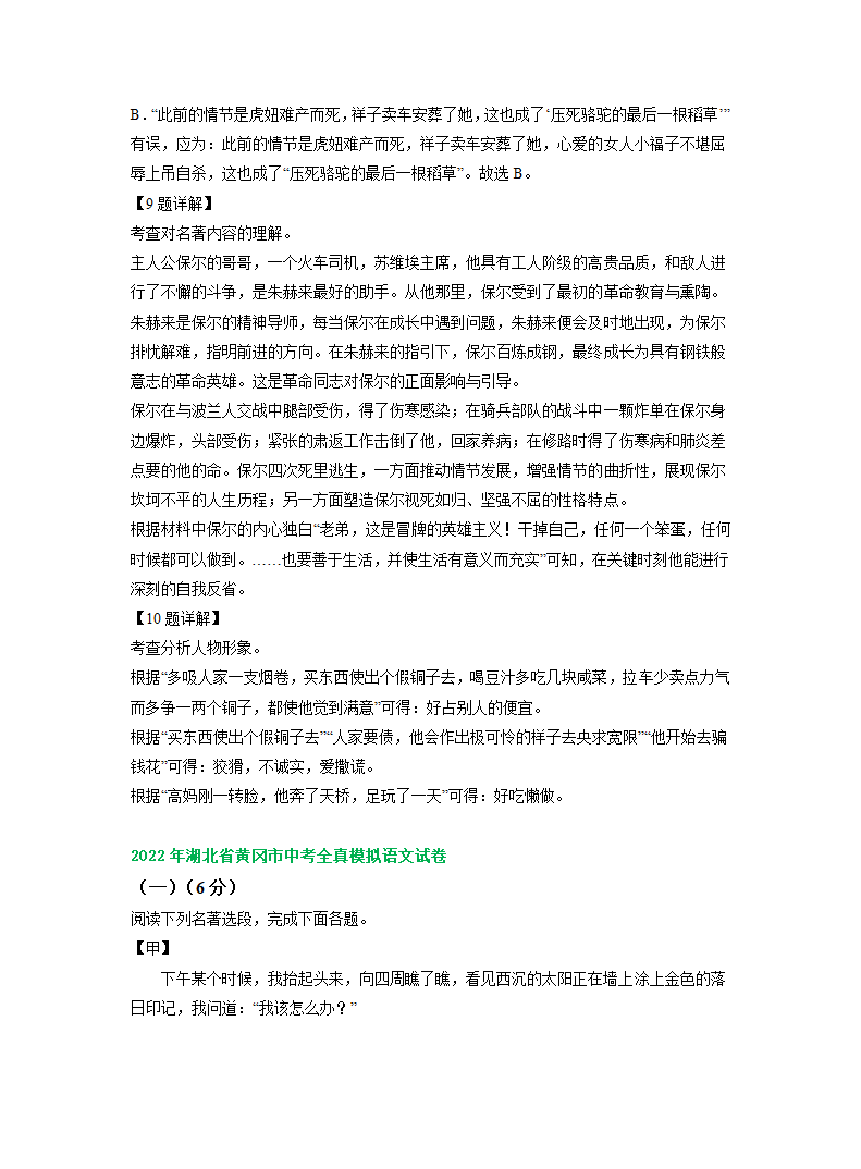 湖北省各地2022年中考语文模拟试卷精选汇编：名著阅读专题（word版含解析）.doc第11页