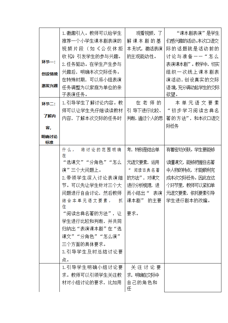 部编版语文五年级下册 口语交际：怎么表演课本剧 教案（表格式）.doc第2页