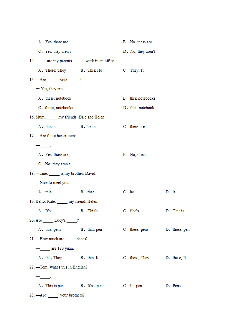 外研版英语七年级上学期语法专题复习 指示代词用法及练习(答案含解析).doc第3页