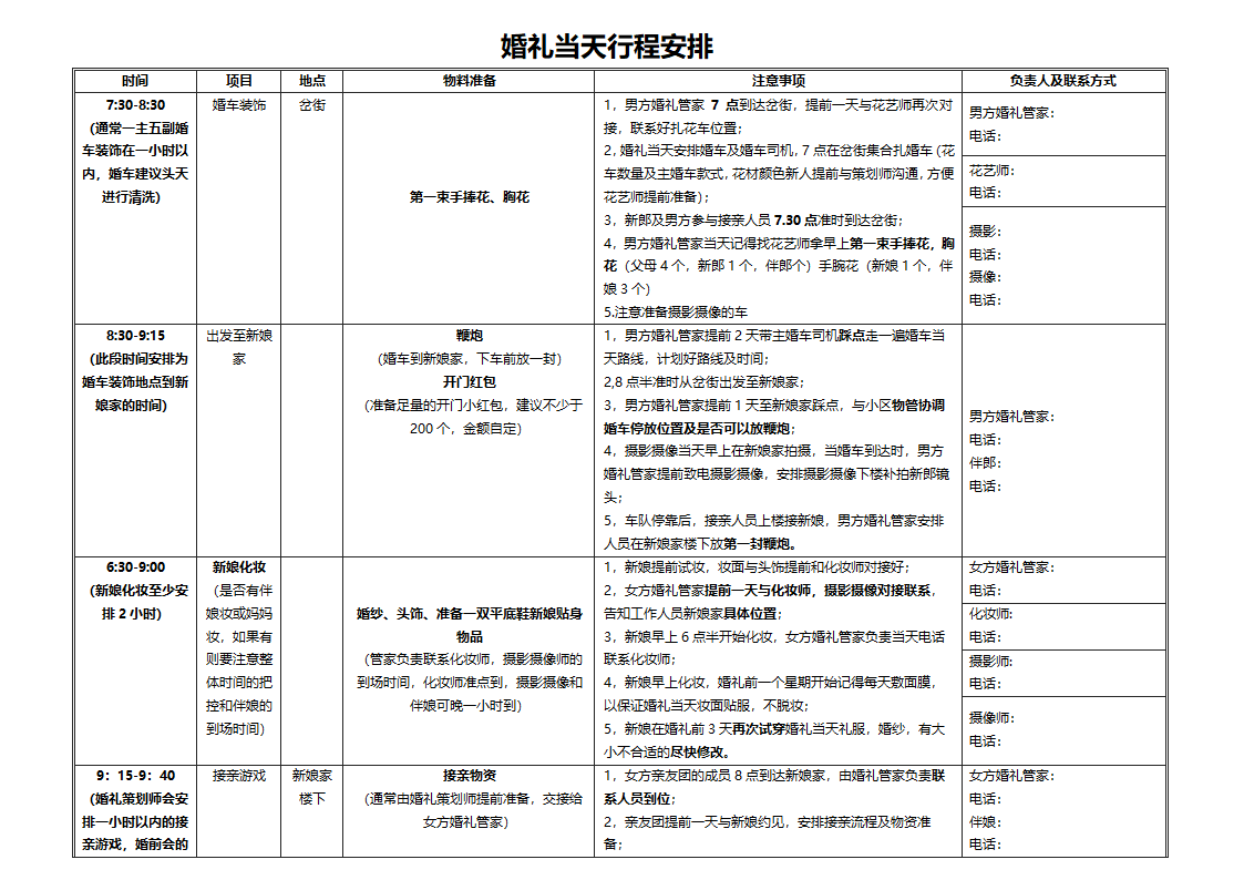 婚礼当天流程表-详细版.doc第1页