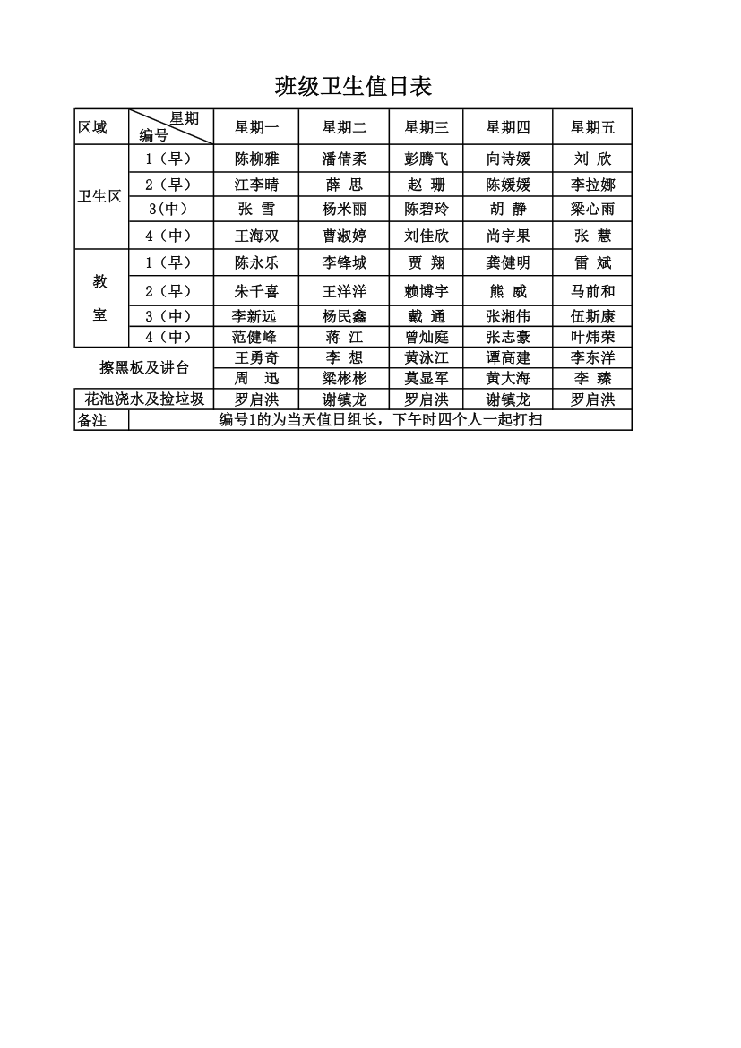 清洁卫生值日表第1页