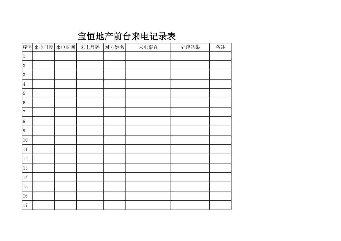 来电记录表第1页