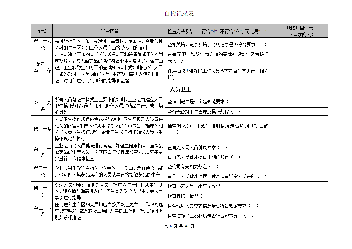 自检检查表第6页