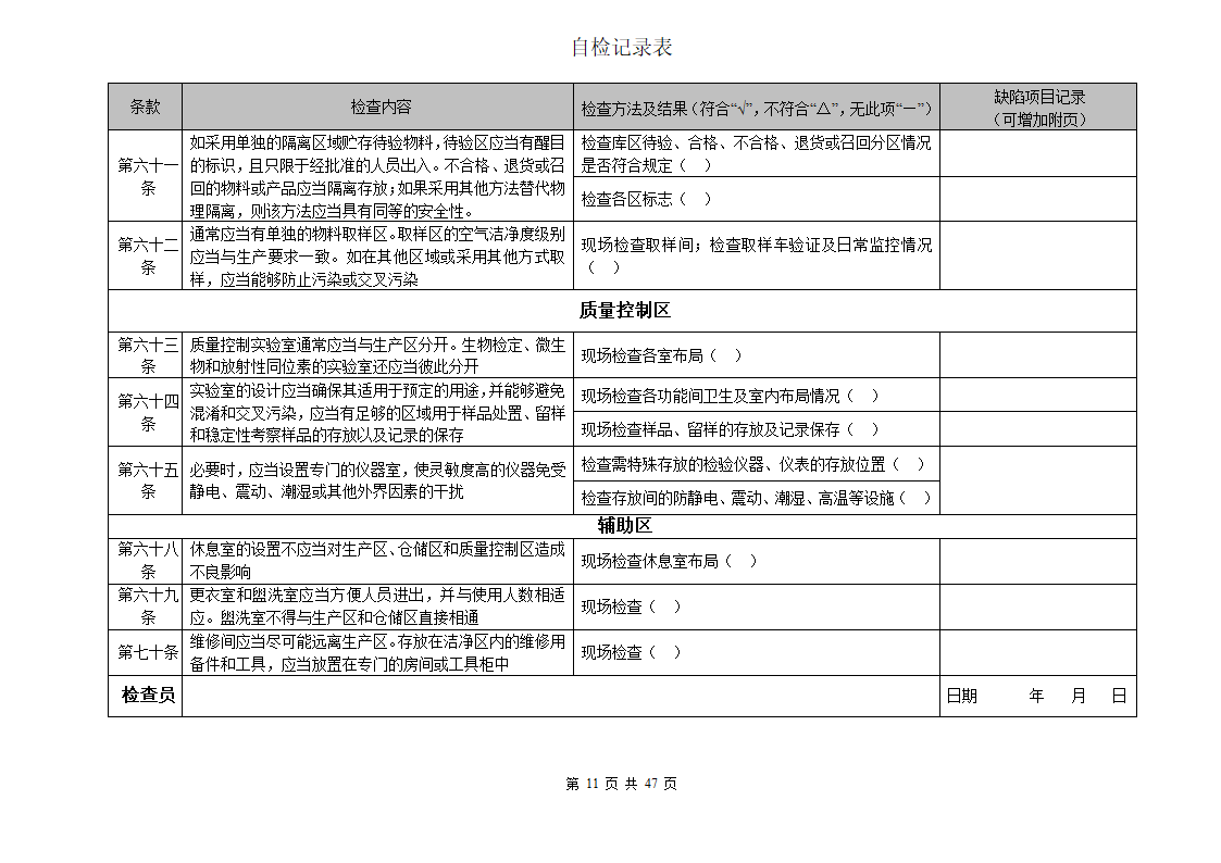 自检检查表第11页