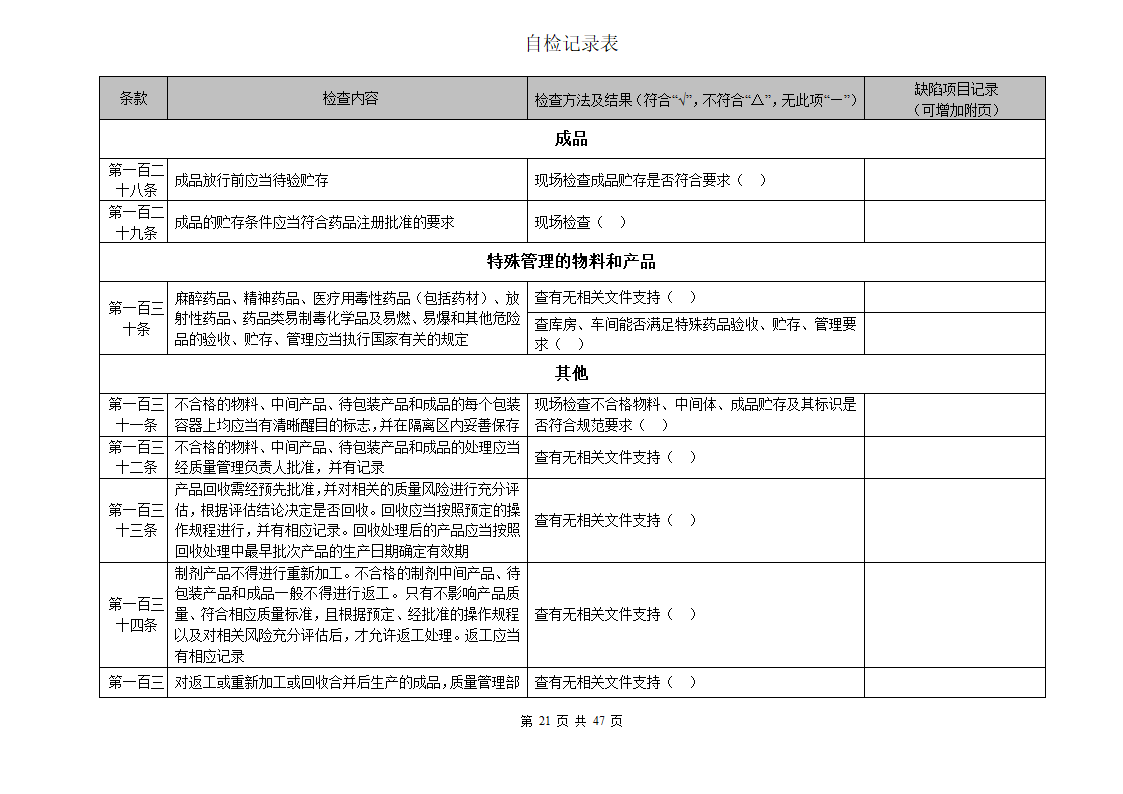 自检检查表第21页