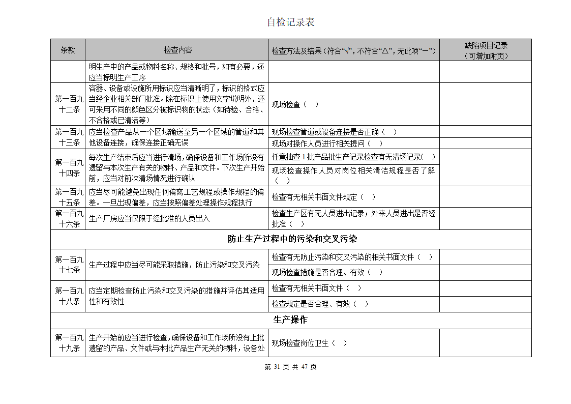 自检检查表第31页