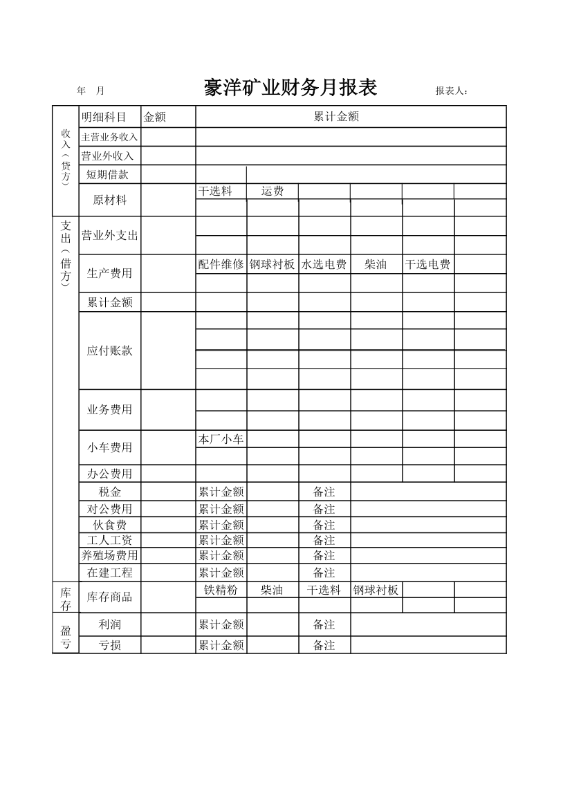 财务月报表第1页