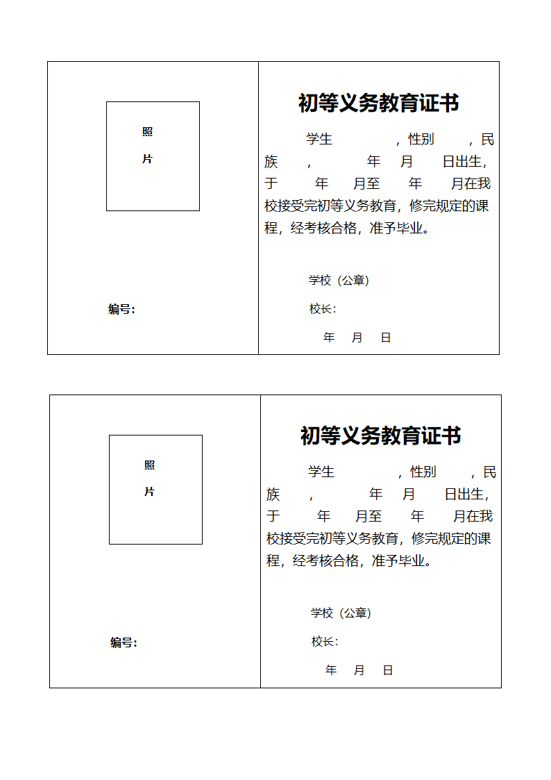 初等义务教育证书